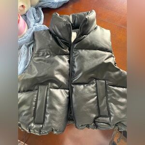 Hollister black leather cropped puffer